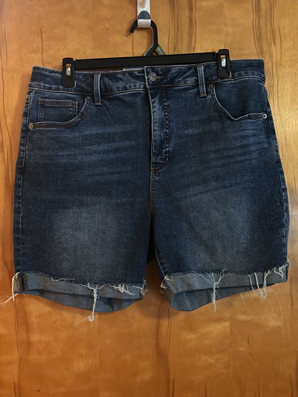 Terra & Sky Dark Wash Denim Shorts - Women's Rolled Hem